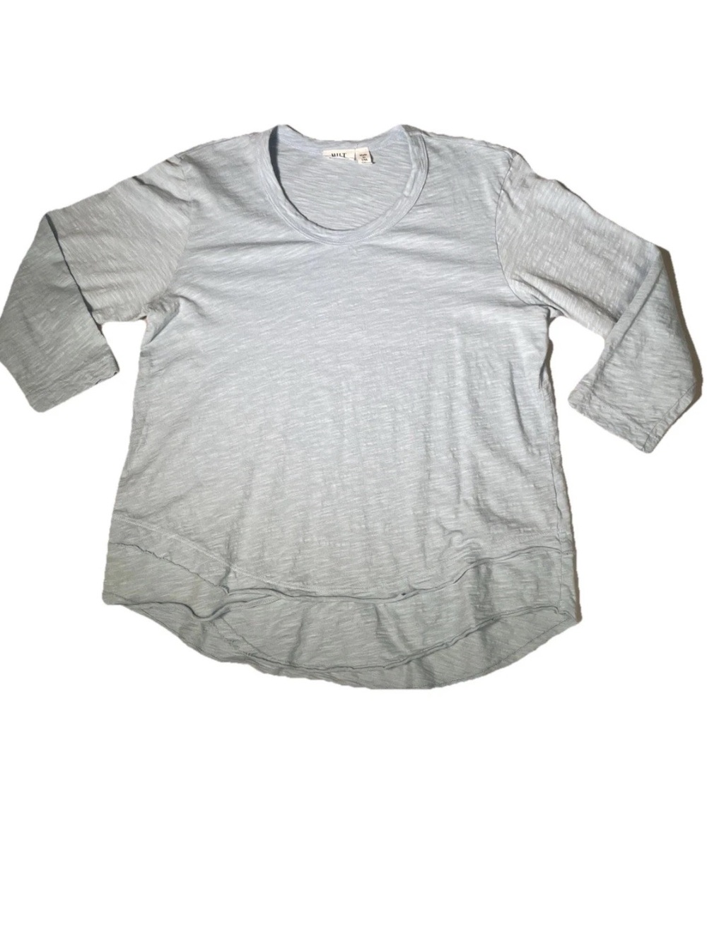 Wilt Baby Blue Slub Cotton Top Asymmetrical Raw Hem USA Lagenlook